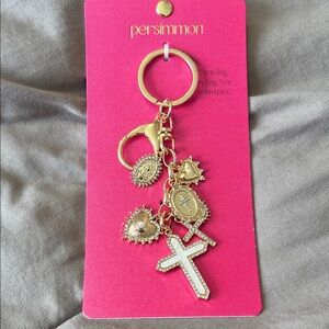 Persimmon Gold Charm Key & Card Holder Keychain with Cross and Heart Charms